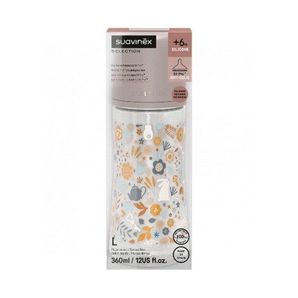Suavinex Biberón Tetina FIsiológica Silicona Premium Bonhomia Talla L 360ml